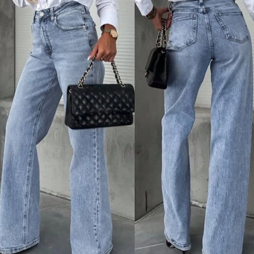 Light Wash Casual Women's Straight Leg Jeans With Pockets - Picture 4 of 4